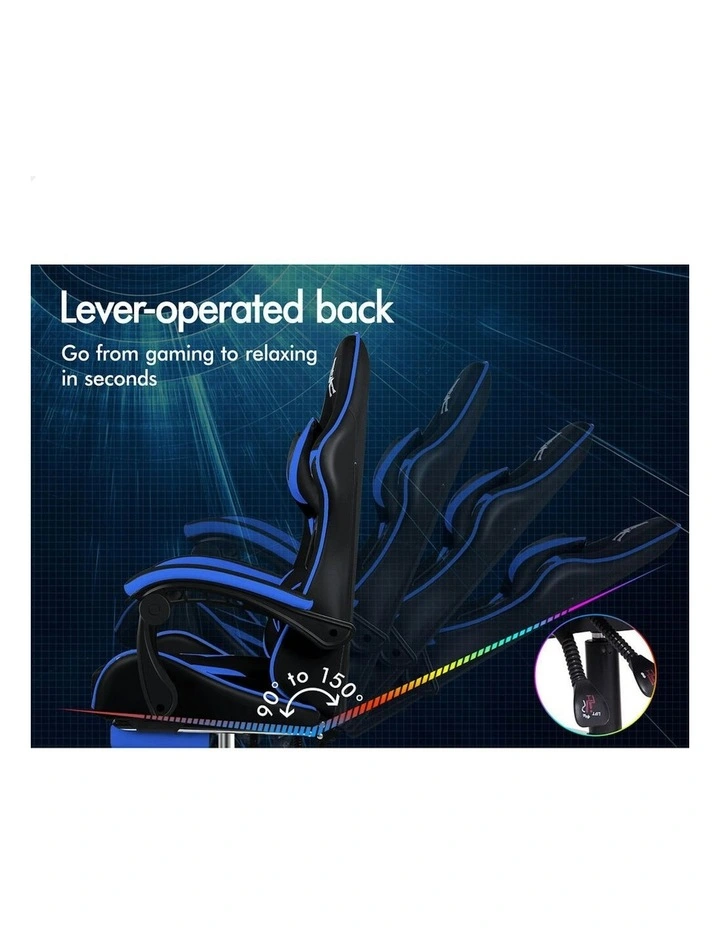 Gaming Office Chair Massage Computer Footrest Leather in Multi image 5