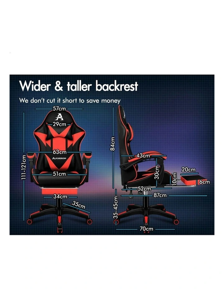 Gaming Computer Chair Massage Footrest Seat Leather in Multi image 4