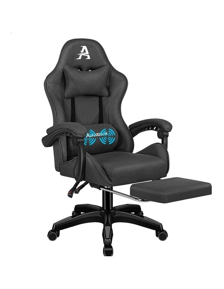Gaming Office Chair Massage Computer Footrest Seat in Grey image 1