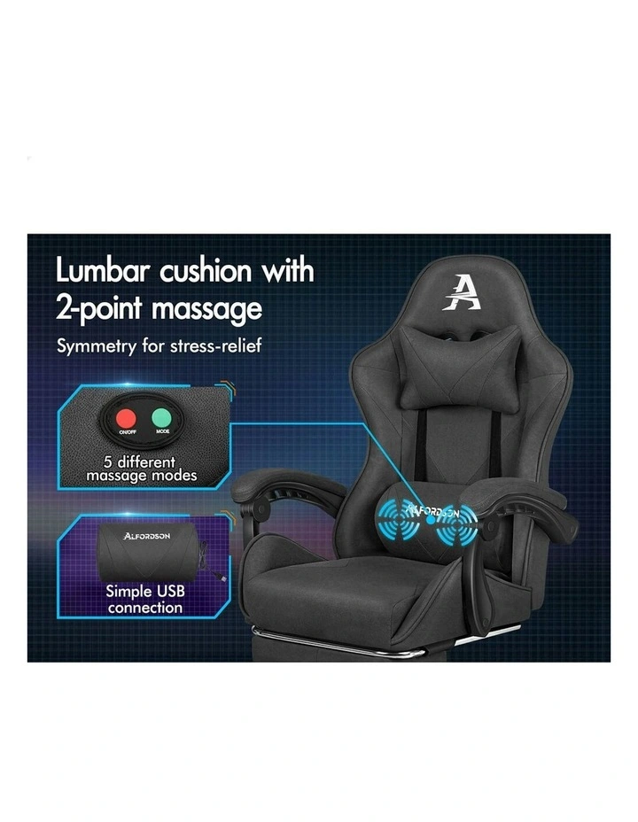 Gaming Office Chair Massage Computer Footrest Seat in Grey image 3