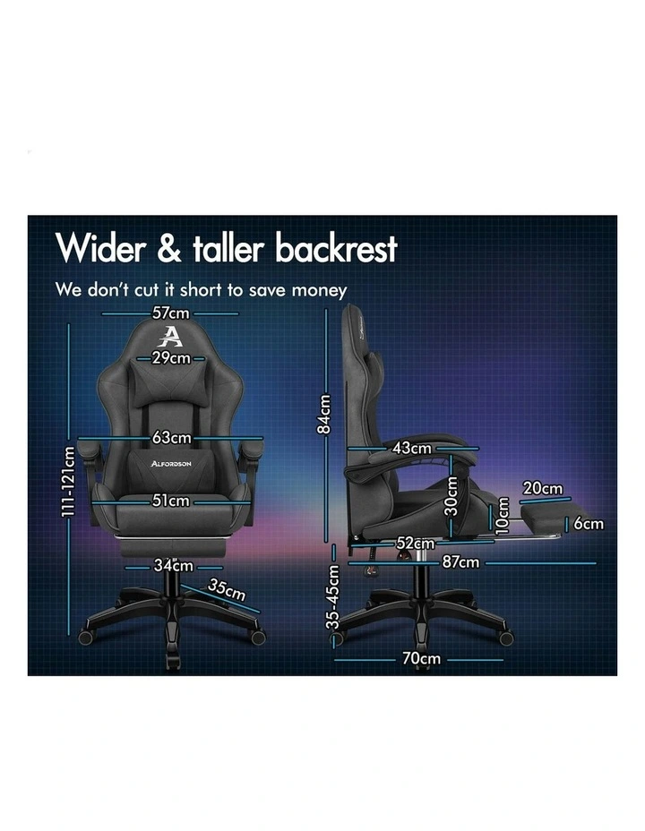 Gaming Office Chair Massage Computer Footrest Seat in Grey image 4
