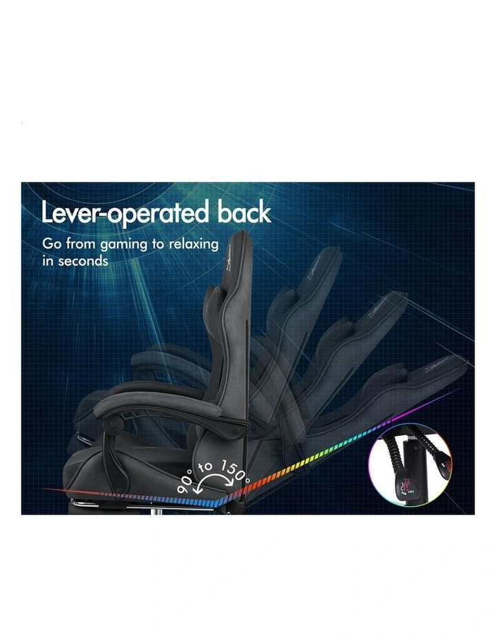 Gaming Office Chair Massage Computer Footrest Seat in Grey image 5