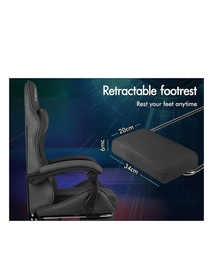 Gaming Office Chair Massage Computer Footrest Seat in Grey image 7