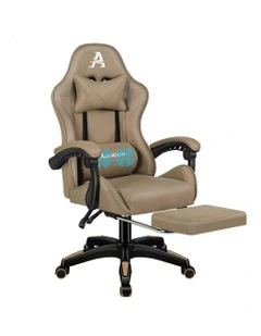 ALFORDSON Gaming Office Chair Massage Computer Footrest Seat Leathaire Khaki