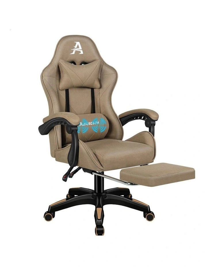 ALFORDSON Gaming Office Chair Massage Computer Footrest Seat Leathaire Khaki image 1