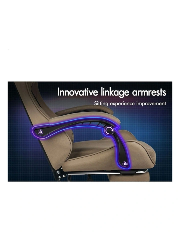 ALFORDSON Gaming Office Chair Massage Computer Footrest Seat Leathaire Khaki image 2