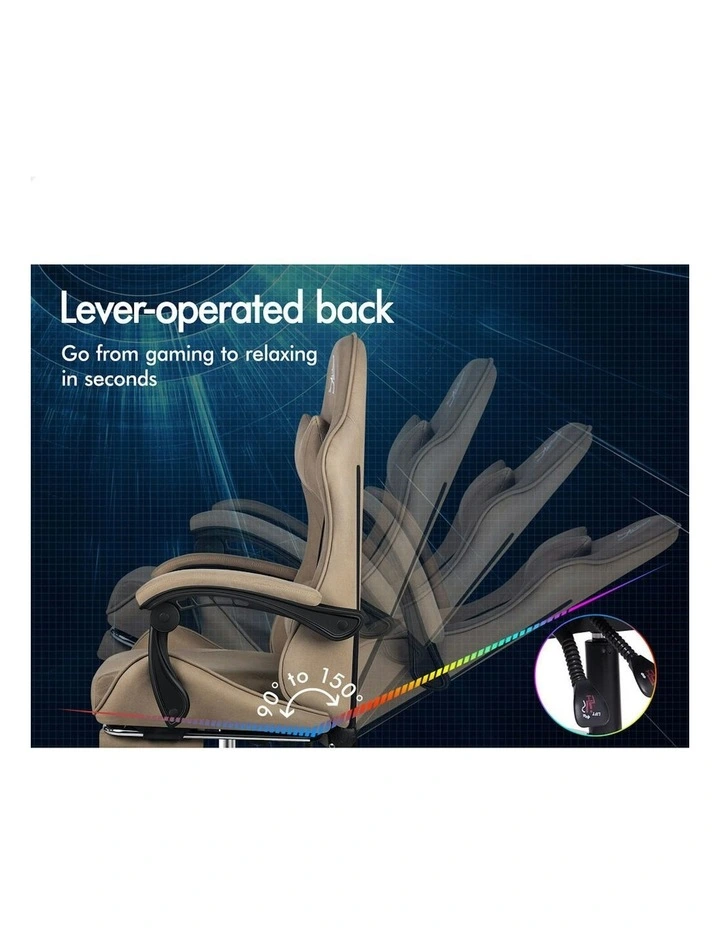 ALFORDSON Gaming Office Chair Massage Computer Footrest Seat Leathaire Khaki image 5