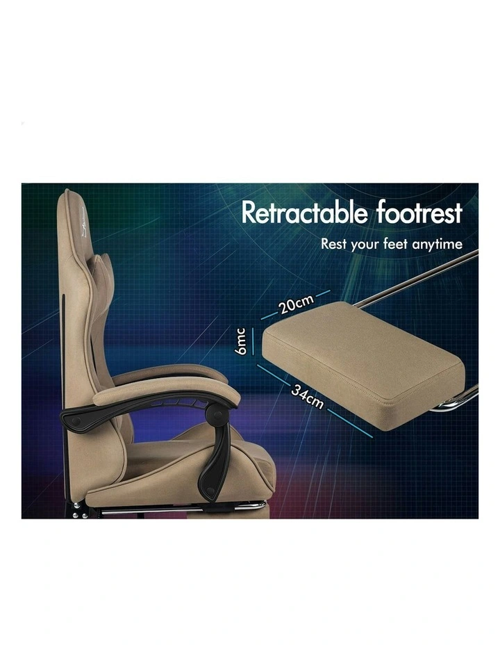 ALFORDSON Gaming Office Chair Massage Computer Footrest Seat Leathaire Khaki image 7