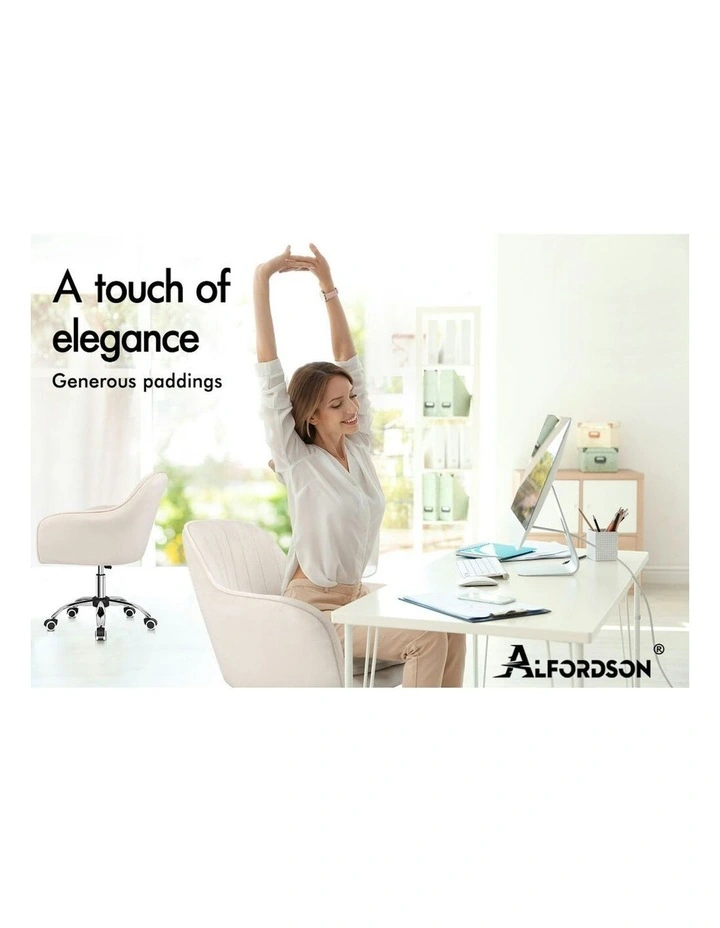 ALFORDSON Velvet Office Chair Computer Swivel Armchair Work Adult Kids Beige image 2