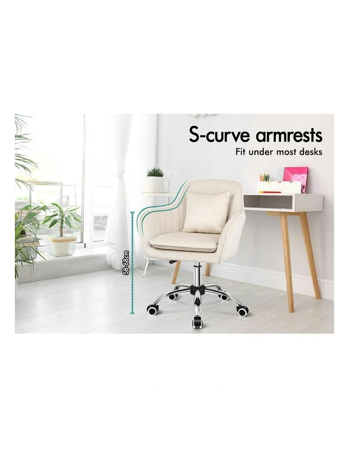 ALFORDSON Velvet Office Chair Computer Swivel Armchair Work Adult Kids Beige image 3