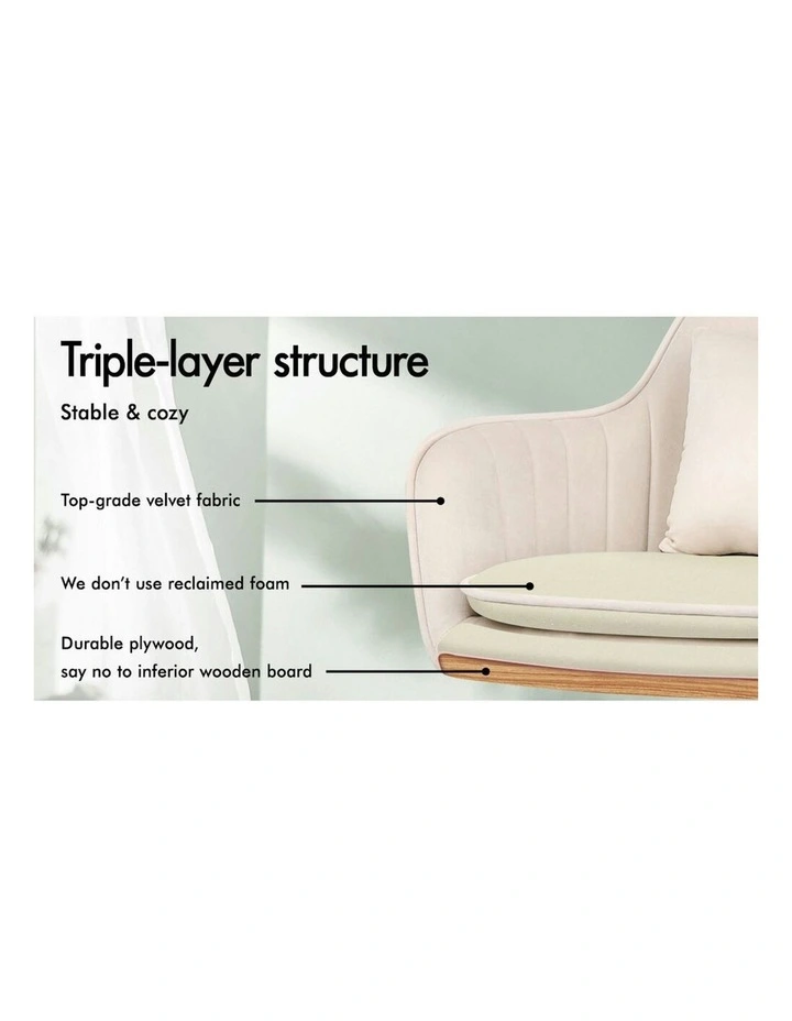 ALFORDSON Velvet Office Chair Computer Swivel Armchair Work Adult Kids Beige image 4