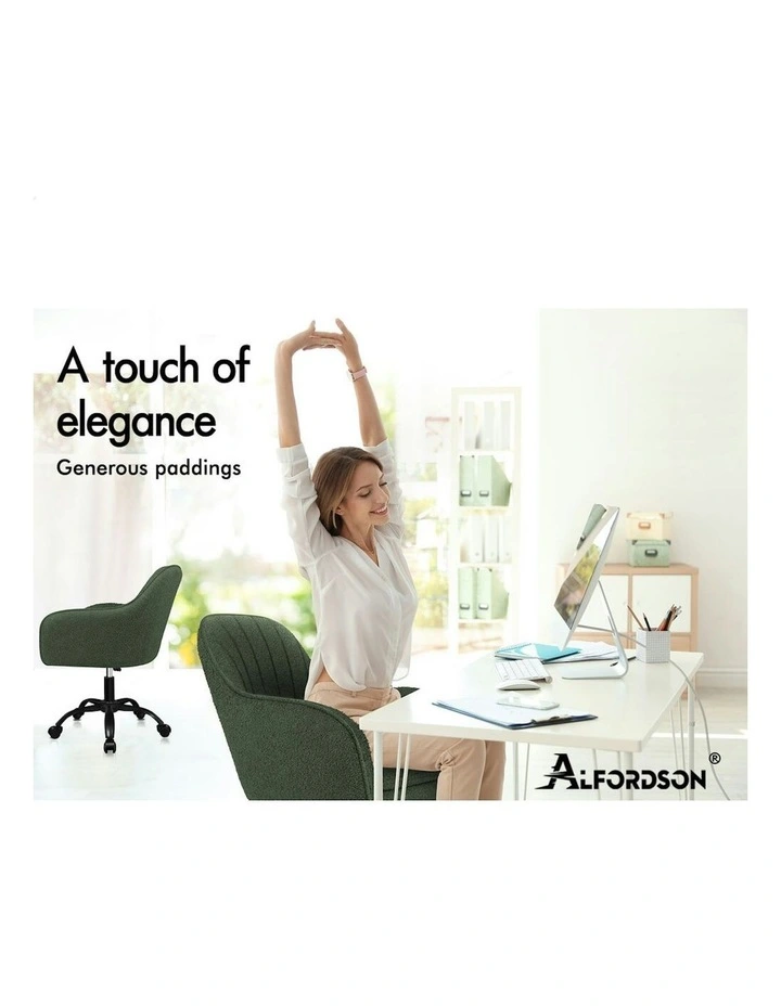 ALFORDSON Boucle Office Chair Computer Swivel Armchair Work Adult Kids Green image 2