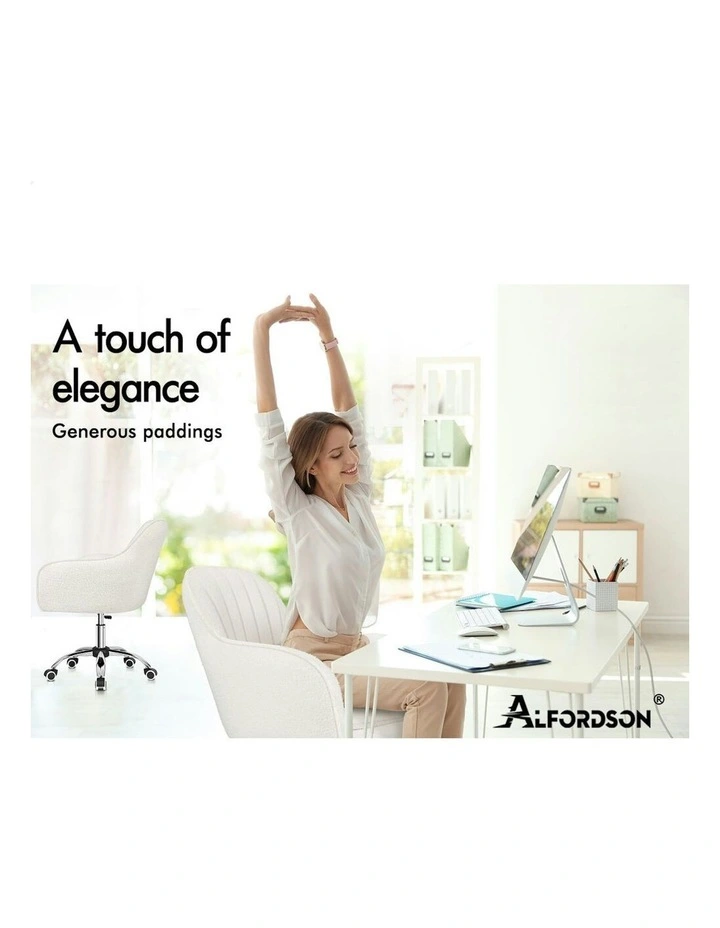 ALFORDSON Boucle Office Chair Computer Swivel Armchair Work Adult Kids White image 2