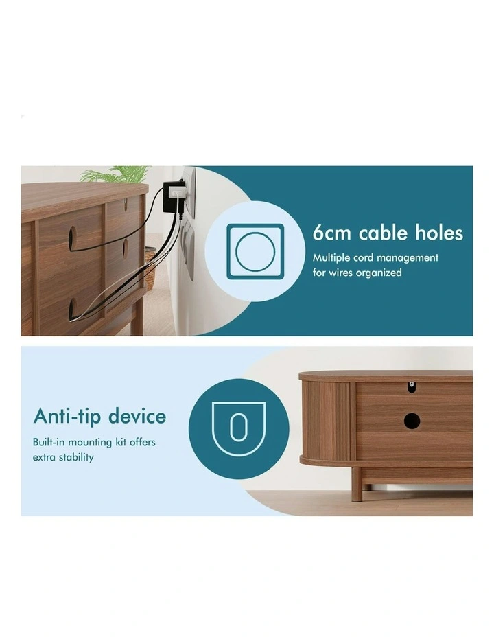 ALFORDSON Entertainment Unit TV Cabinet Stand 160cm Storage Shelf Walnut Wooden image 4