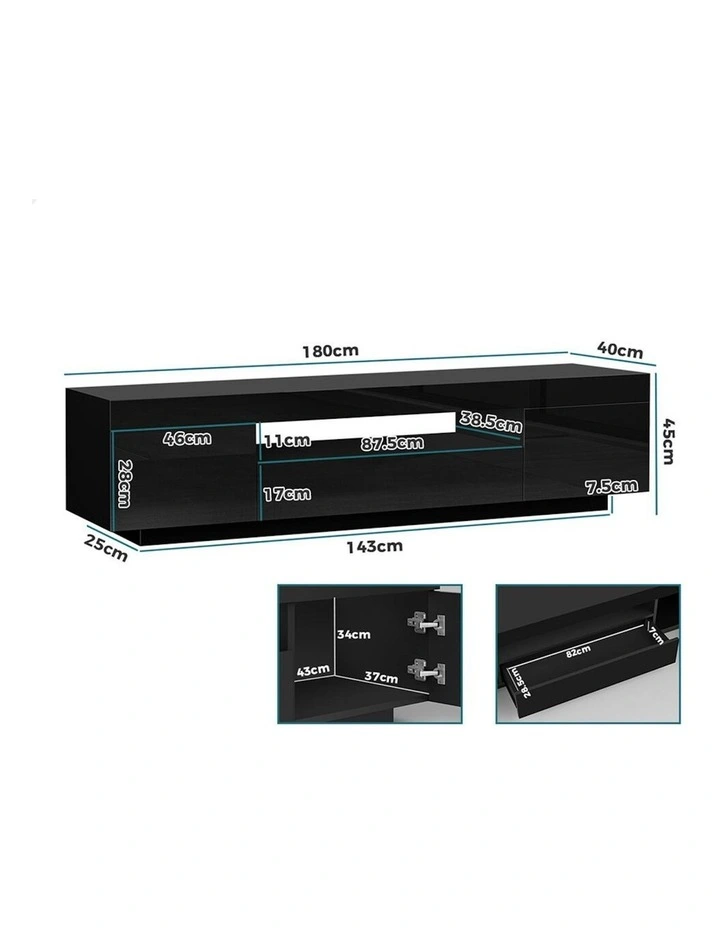 Entertainment Unit Gloss 180cm in Black image 3