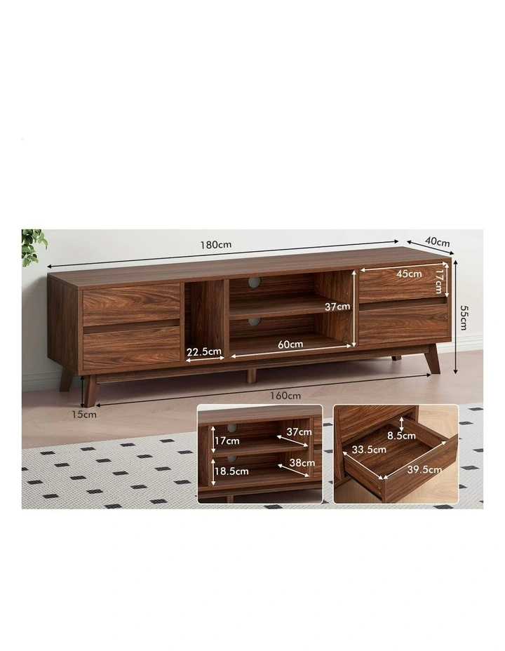 Entertainment Unit TV Cabinet Stand Drawer Shelf 180cm in Walnut image 6