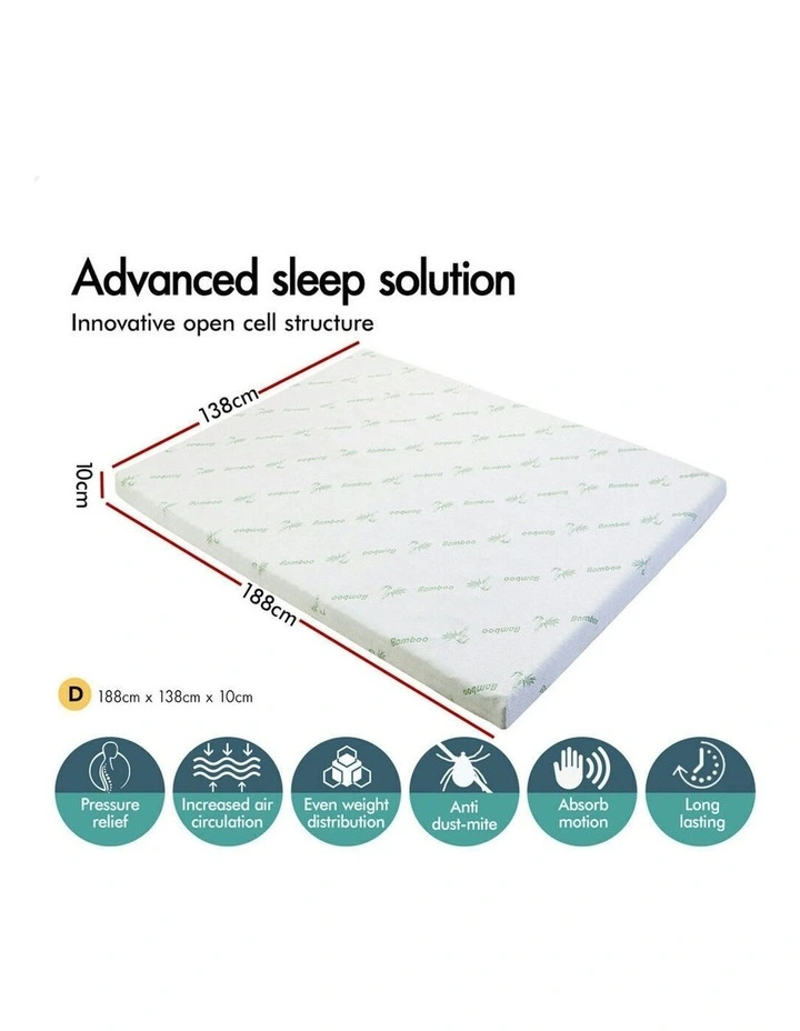 Memory Foam Double Size Airflow Cool Gel Bamboo Mattress Topper 10cm in Multi image 2