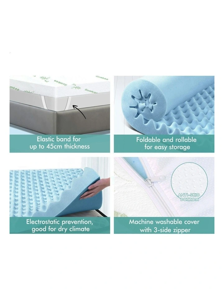 Memory Foam Double Size Airflow Cool Gel Bamboo Mattress Topper 10cm in Multi image 6