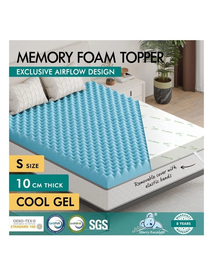 Memory Foam Single Airflow Cool Gel Bamboo Mattress Topper 10cm in Multi image 2