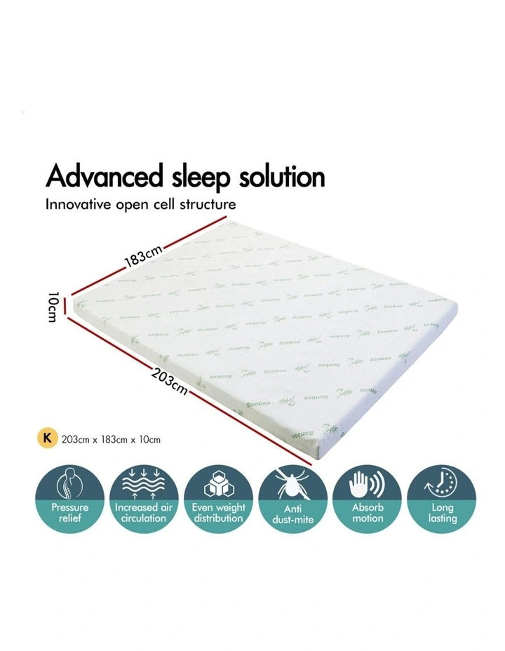 Memory Foam King 7-Zone Cool Gel Bamboo Mattress Topper 10cm in Multi image 3
