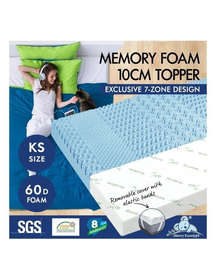 Memory Foam King Size Mattress 7-Zone Cool Gel Bamboo Topper 10cm in Multi image 2
