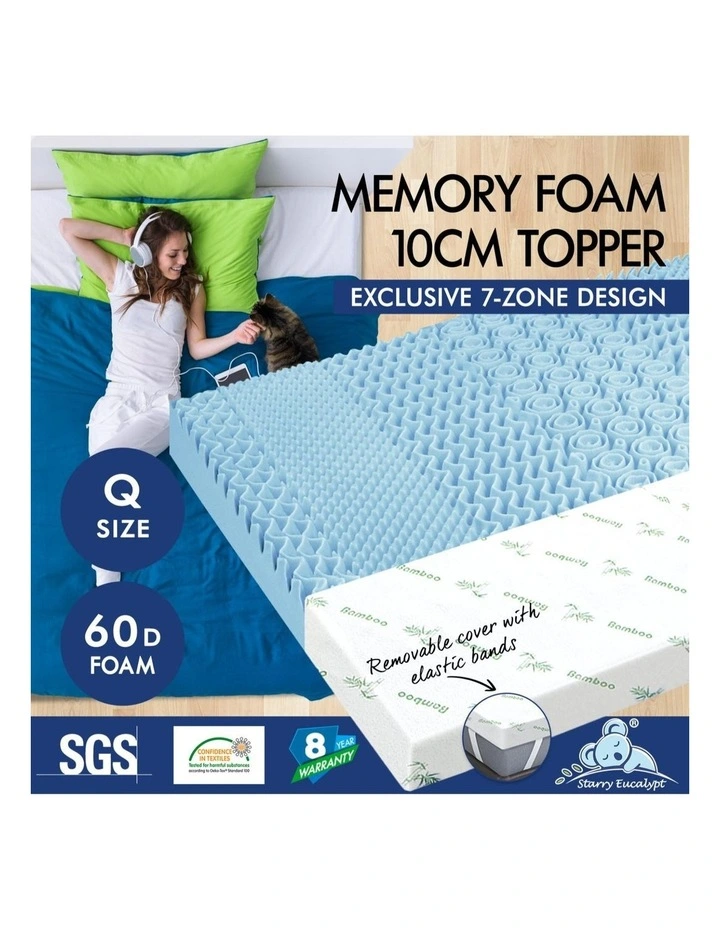 Memory Foam Queen 7-Zone Cool Gel Bamboo Mattress Topper 10cm in Multi image 2