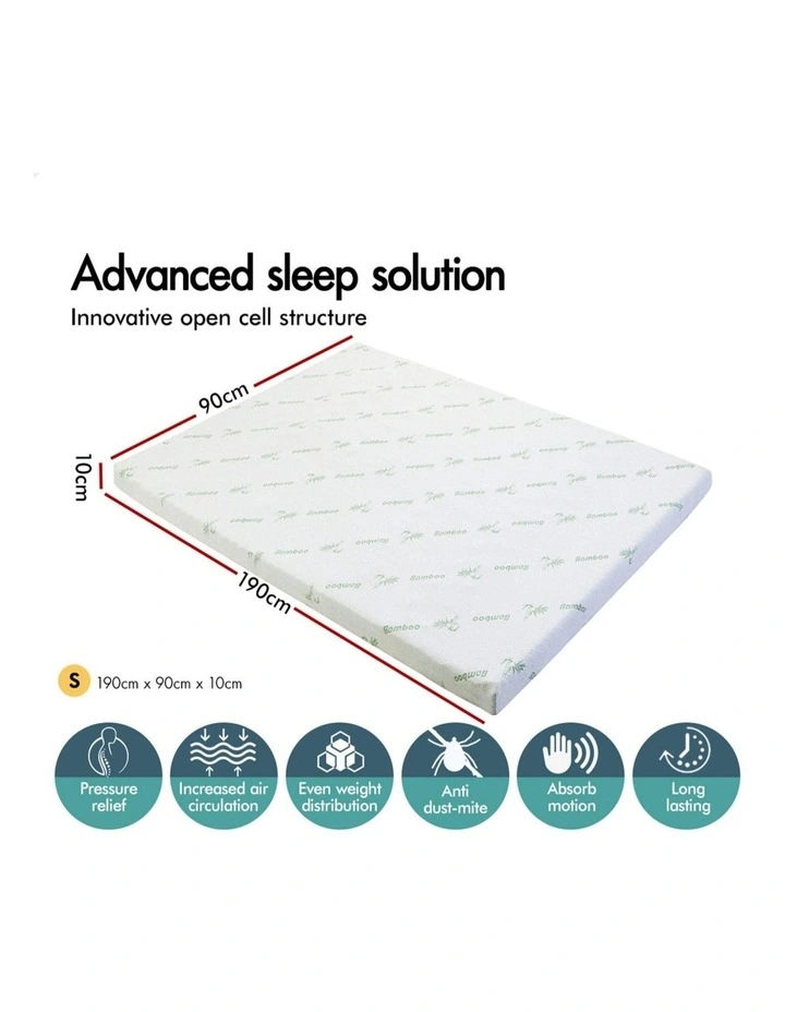 Memory Foam Single 7-Zone Cool Gel Bamboo Mattress Topper 10cm in Multi image 4