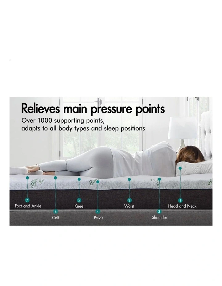 Memory Foam Single 7-Zone Cool Gel Bamboo Mattress Topper 10cm in Multi image 6