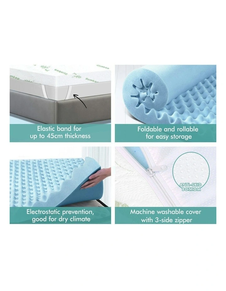 Memory Foam King Single Airflow Cool Gel Bamboo Zone Bed Mattress Topper 8cm in White image 2