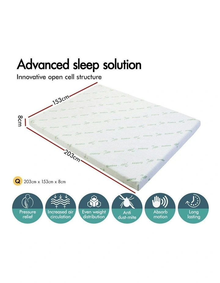 Memory Foam Queen Airflow Cool Gel Bamboo Zone Bed Mattress Topper 8cm in White image 6