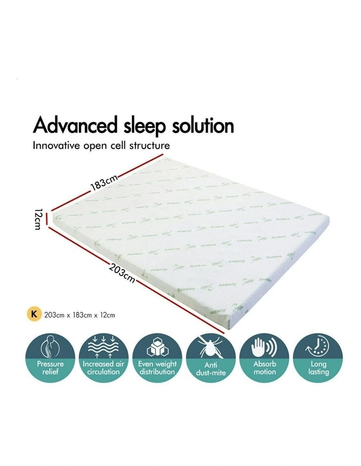 Memory Foam King Ventilated Gel Bamboo Mattress Topper 12cm in Multi image 2