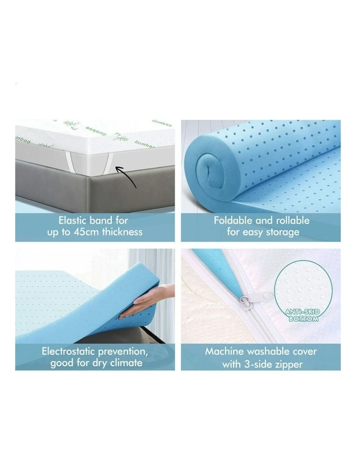 Memory Foam King Ventilated Gel Bamboo Mattress Topper 12cm in Multi image 6