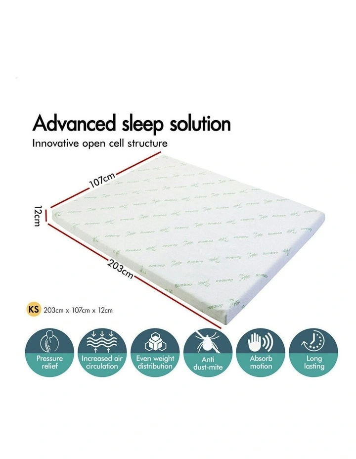 Memory Foam King Single Ventilated Gel Bamboo Mattress Topper 12cm in Multi image 2