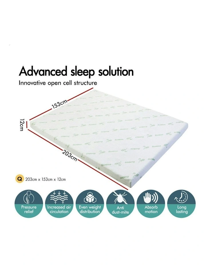 Memory Foam Queen Ventilated Gel Bamboo Mattress Topper 12cm in Multi image 2