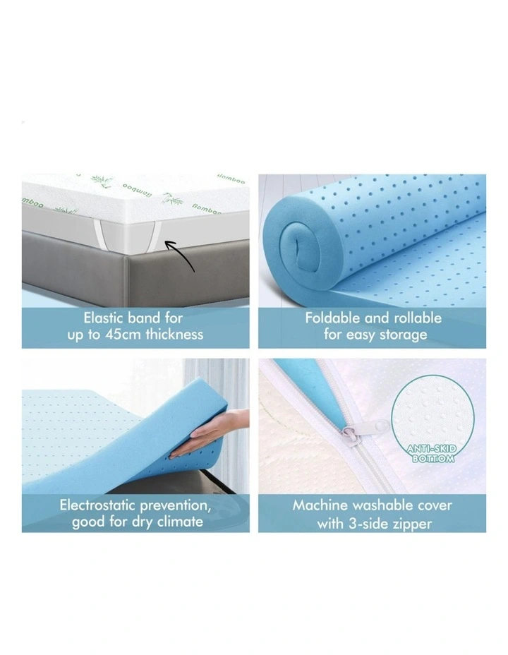 Memory Foam Queen Ventilated Gel Bamboo Mattress Topper 12cm in Multi image 6