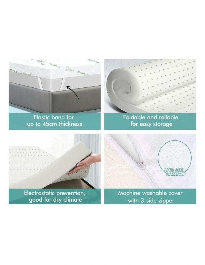 Memory Foam Topper Ventilated Queen Mattress Bamboo Cover 8cm in White image 2