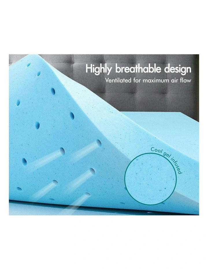 Memory Foam Mattress Topper Cool Gel King Bamboo Cover 8cm in White image 3