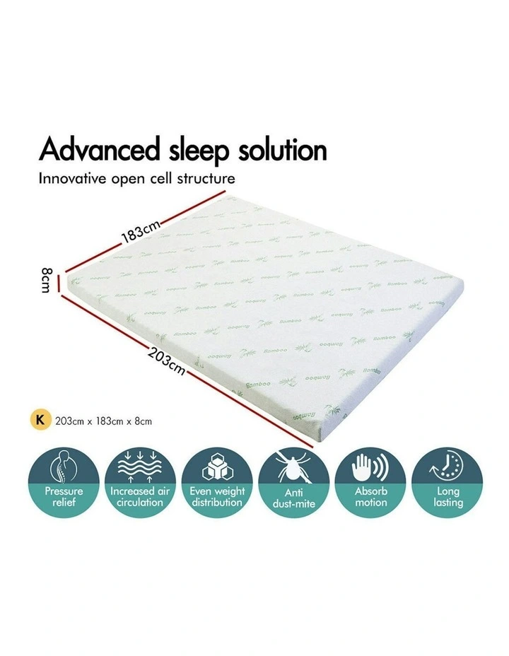 Memory Foam Mattress Topper Cool Gel King Bamboo Cover 8cm in White image 6