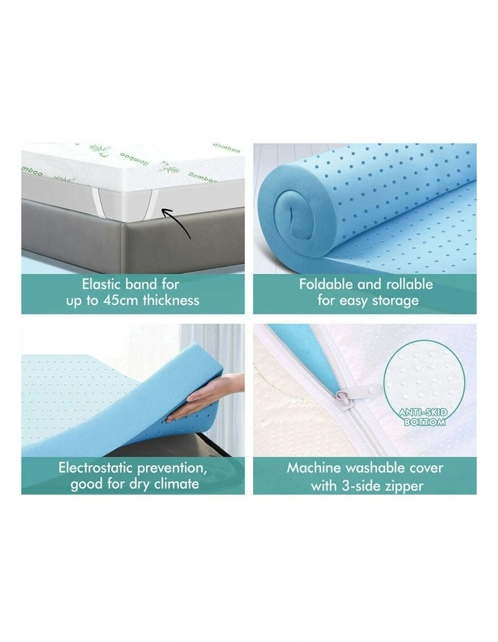 Memory Foam Mattress Topper Cool Gel King Single Bamboo Cover 8cm in White image 2