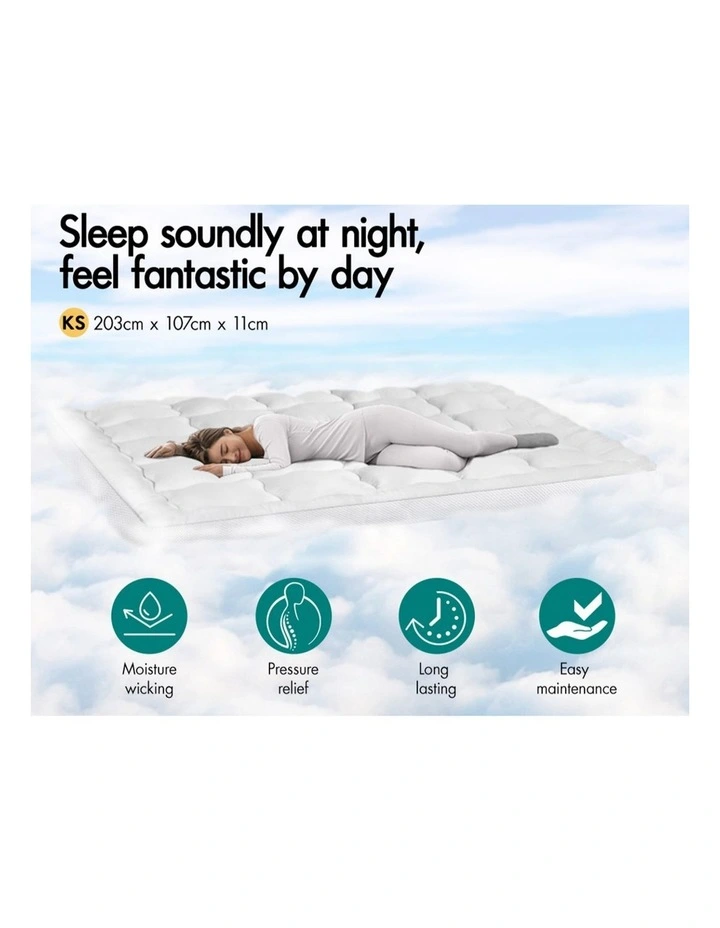 Mesh Bedding King Single Mattress Topper Pillowtop Mat Cover 11cm in White image 4