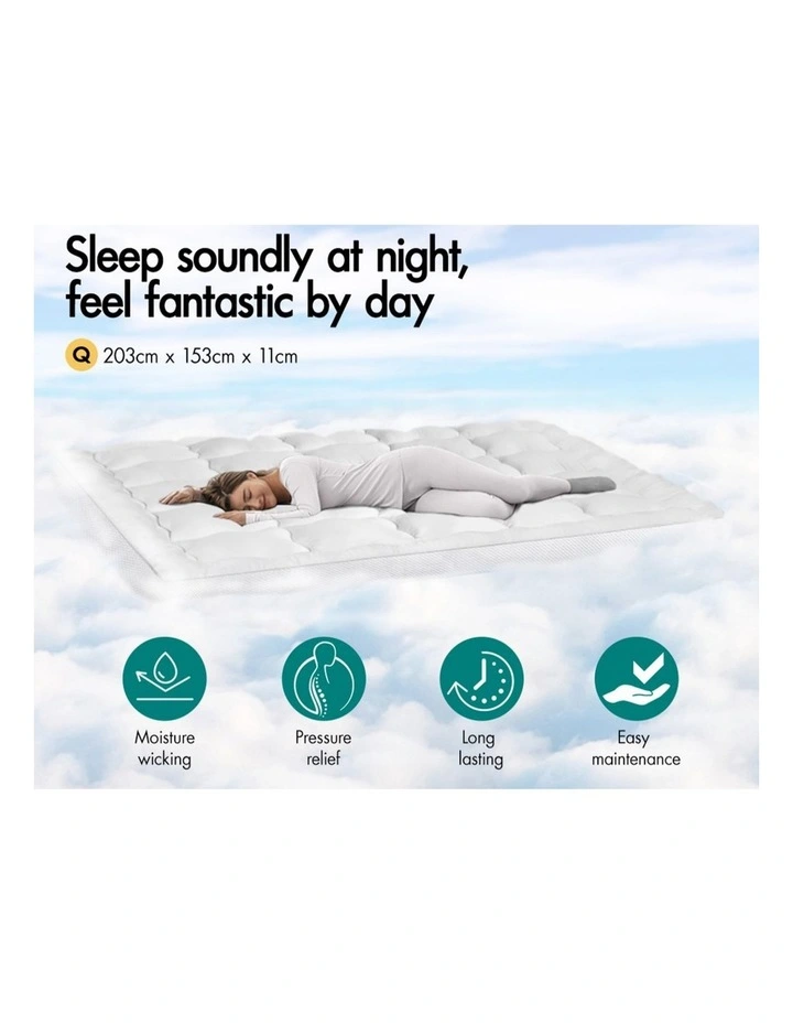 Mesh Bedding Queen Mattress Topper Pillowtop Mat Cover 11cm in White image 4