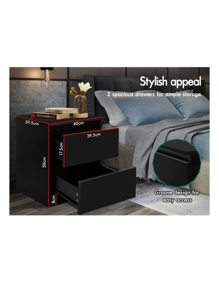 Bedside Drawer Table Set Of 2 in Black image 4