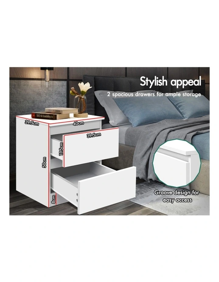 Bedside Drawers Table Set Of 2 in White image 6