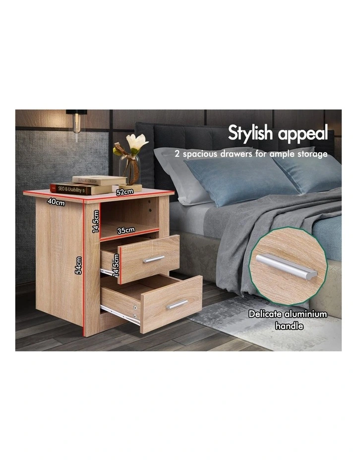 Classic Bedside Table Set Of 2 in Oak image 5