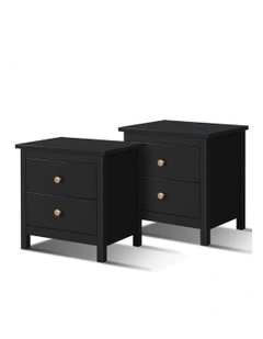 Hamptons Bedside Table Set Of 2 in Black