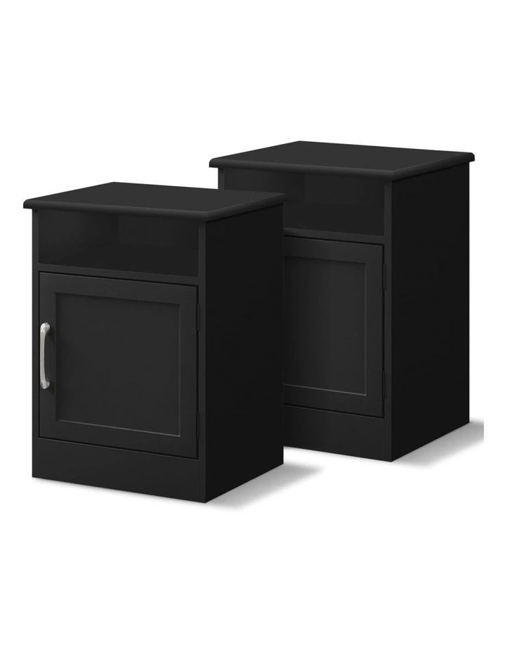 Bedside Table Storage Cabinet Set Of 2 in Black image 1