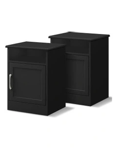 Bedside Table Storage Cabinet Set Of 2 in Black