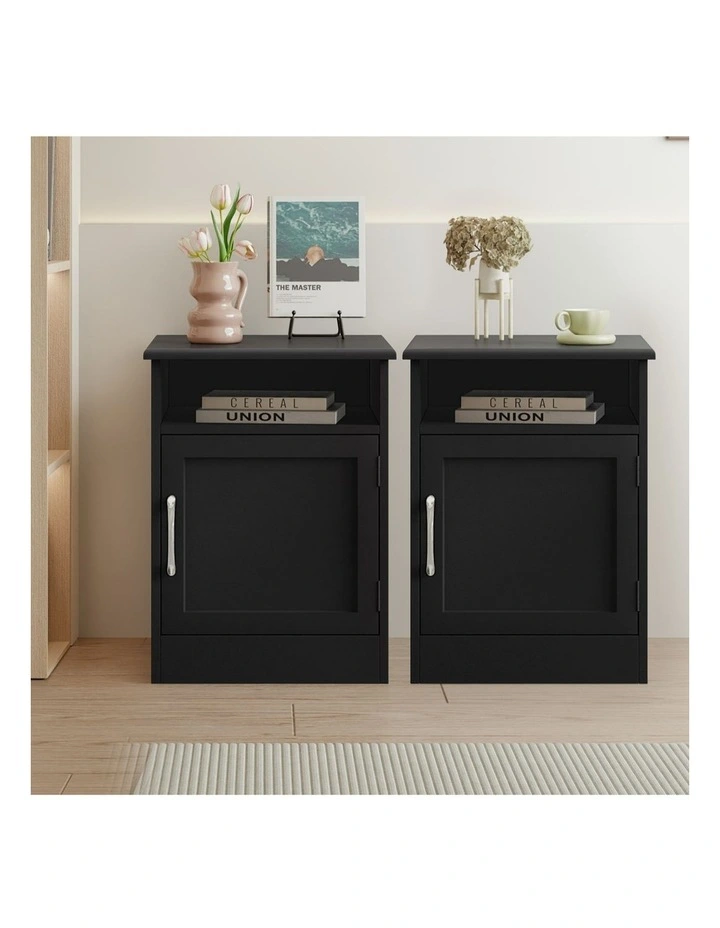 Bedside Table Storage Cabinet Set Of 2 in Black image 2