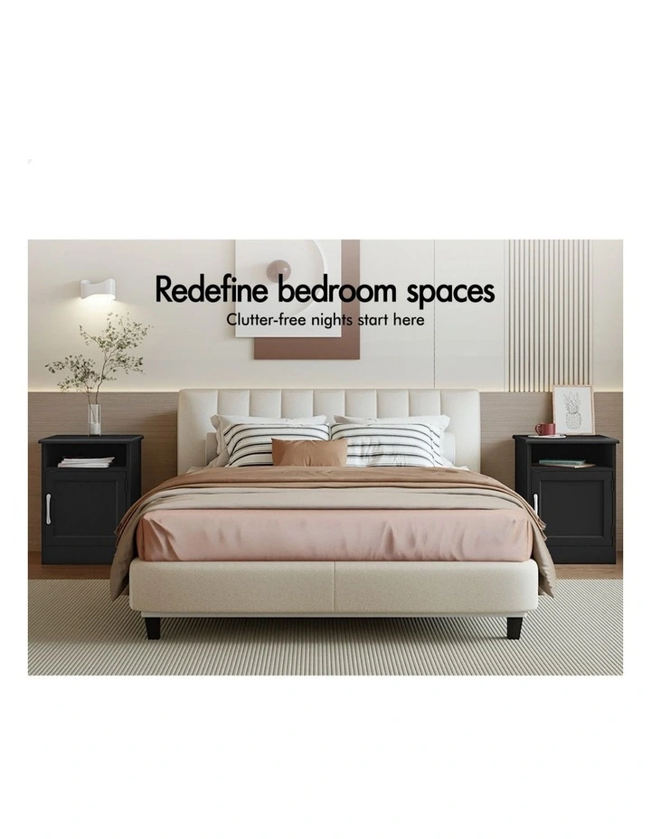 Bedside Table Storage Cabinet Set Of 2 in Black image 3