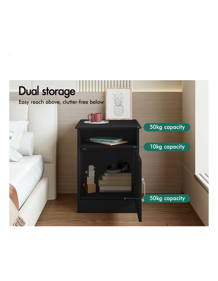 Bedside Table Storage Cabinet Set Of 2 in Black image 5